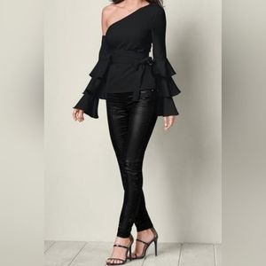 Venus Sexy One Shoulder Ruffle Top  Black Size 10 NEW